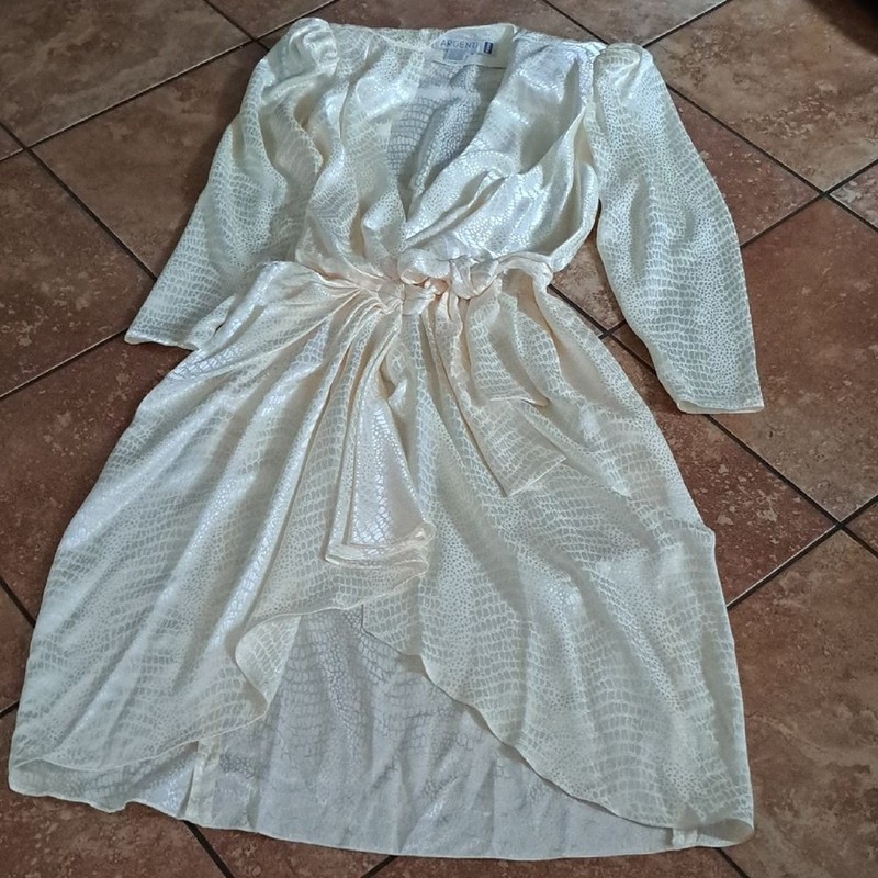 White Puff Sleeve Gown with Plunge Neckline