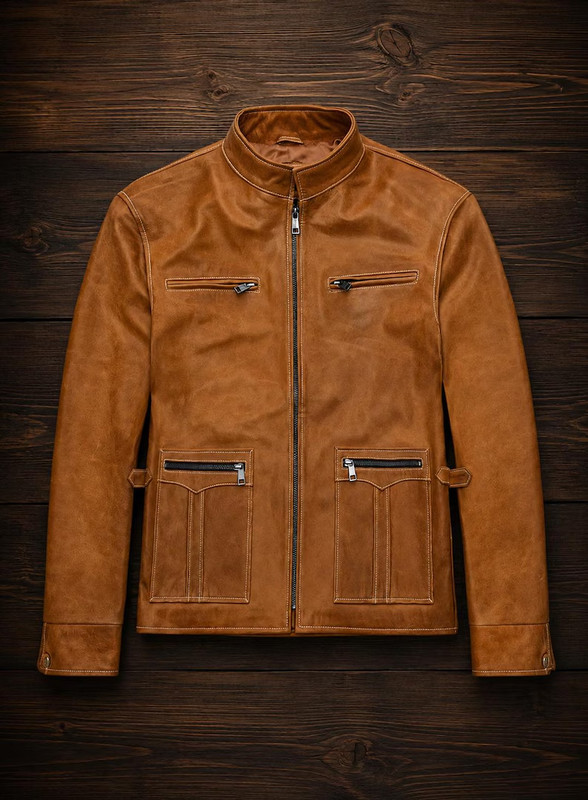 Men’s Vintage Brown Leather Biker Jacket Genuine Distressed Retro Motorcycle