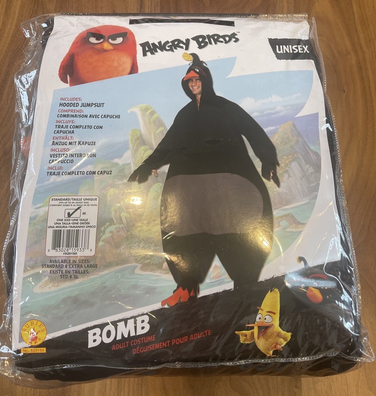 RUBIES Angry Birds BOMB Adult Costume Hooded Jumpsuit Medium M One size HTF NEW✨