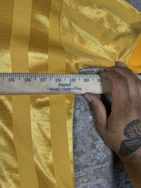 Vintage 80s Soccer Sport Supply Co NYC Mesh Jersey Shirt Yellow Tonal Stripe L gallery