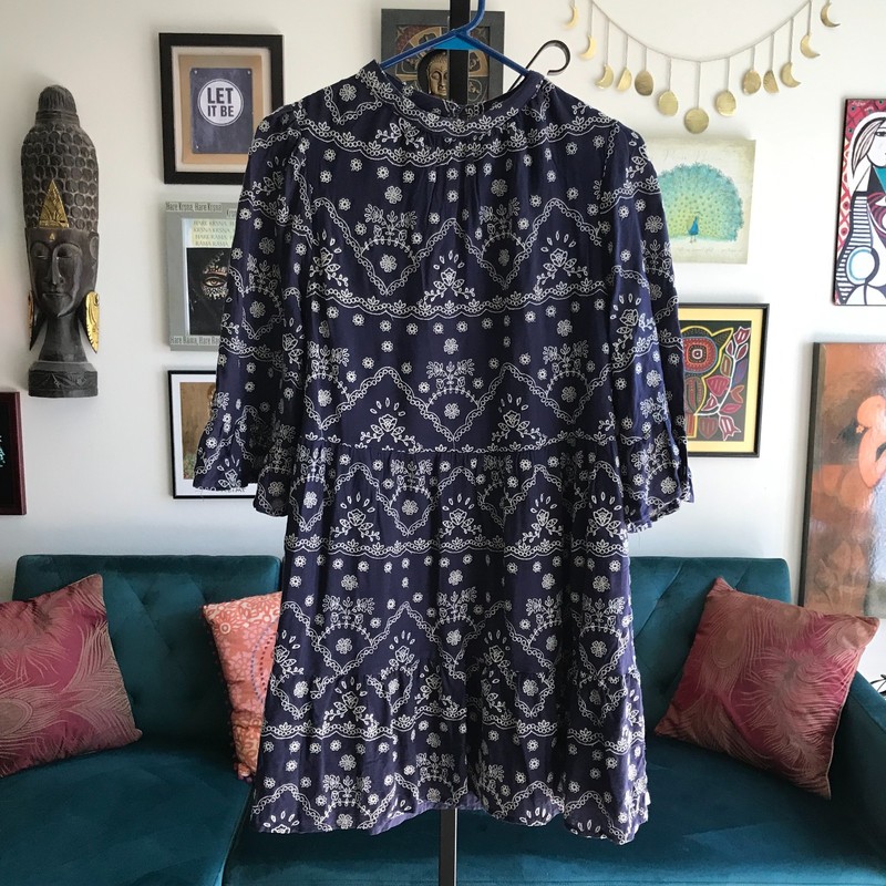 PENELOPE ROSE size L Navy Embroidered Tiered Bohemian Peasant Dress Boho NWT
