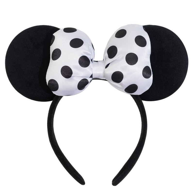 Jeffan Mouse Ear Headband with 3D Cotton Bow, Polka Dot Bow Large, Black