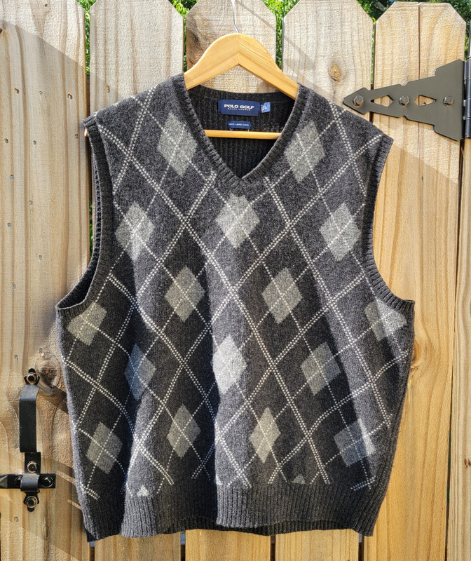 Vintage 90’s Ralph Lauren Polo Golf Sweater Vest Men’s L Gray Argyle 100% Wool