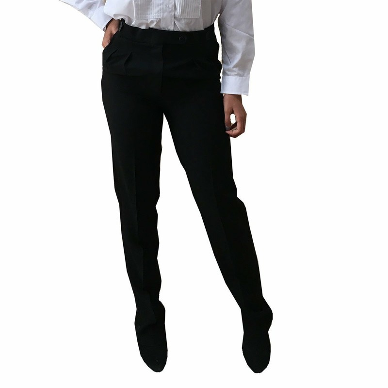 Womens Black Pleated Adjustable Tuxedo Pants Polyester Satin Side Stripe NEW