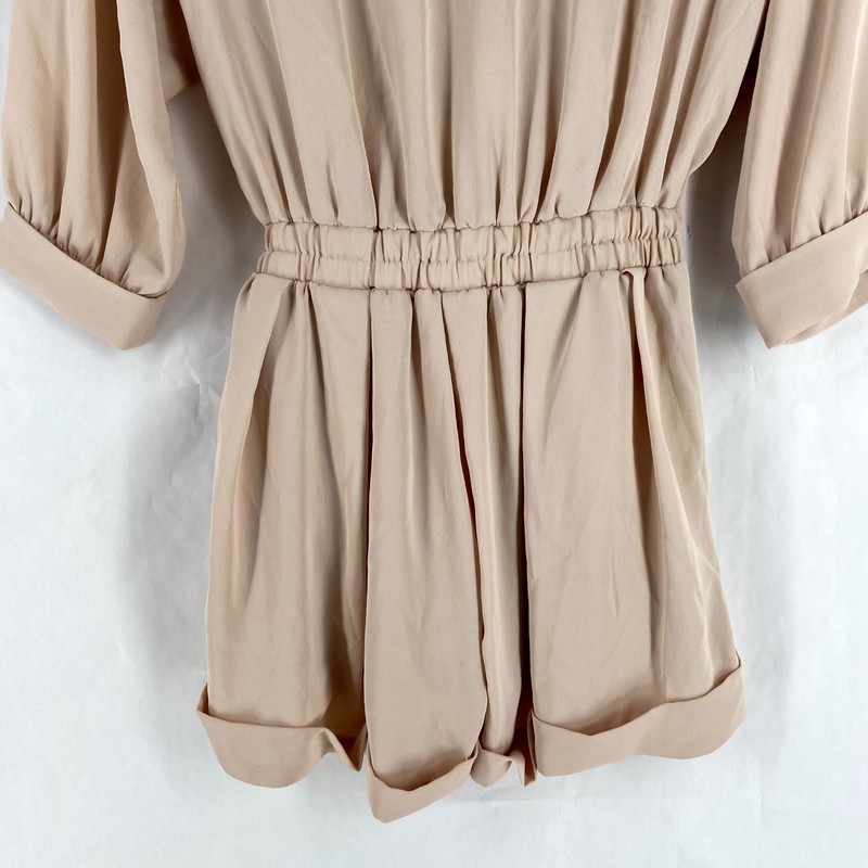Snidel Elegant Chiffon Belted Romper Women 0 Beige Pleated Cuffed Wrap V Neck gallery