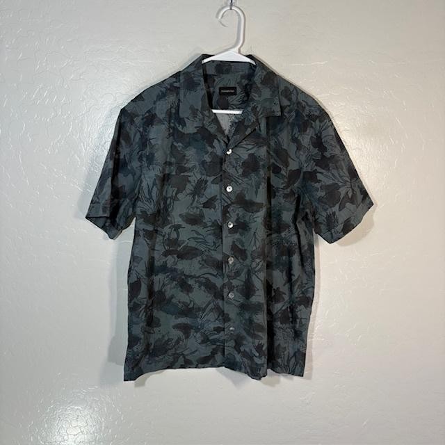 Ermenegildo Zegna Shirt Mens Large Gray Floral Short Sleeve Button Up Casual