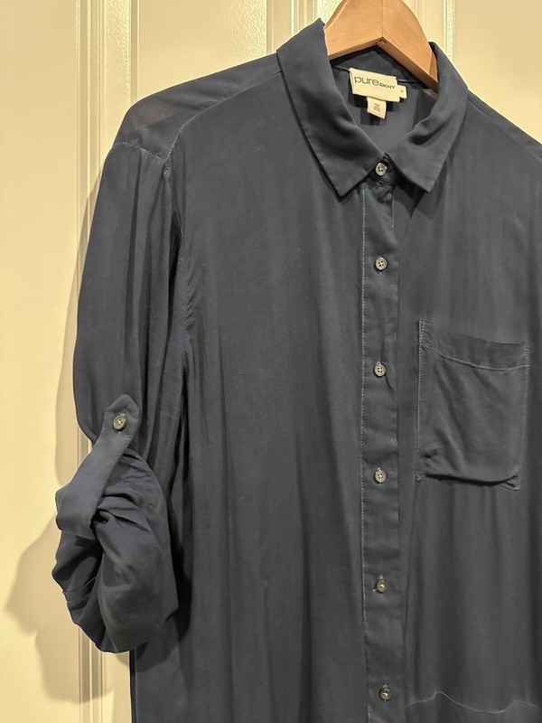 Pure DKNY Womens Collared Button Up A-Line Shirt Dress Blue Size Large gallery