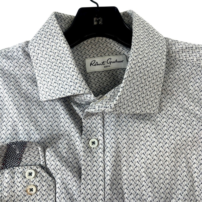 Robert Graham Shirt Mens 44 Gray Floral Cotton Long Sleeve Button Up Casual