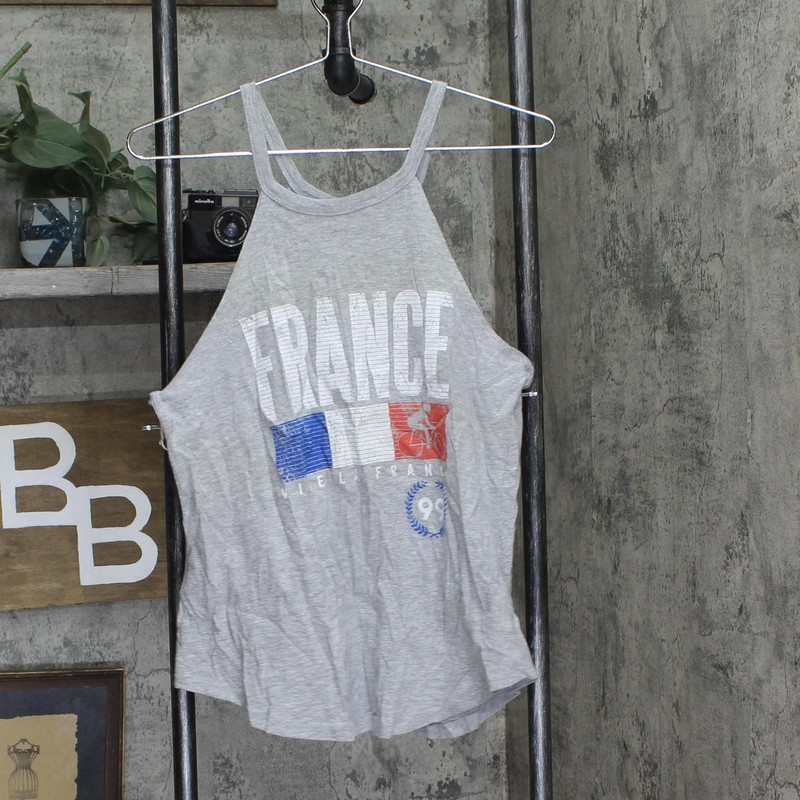 Cold Crush Juniors Vive La France Graphic High-Neck Tank Top Gray / Multi M