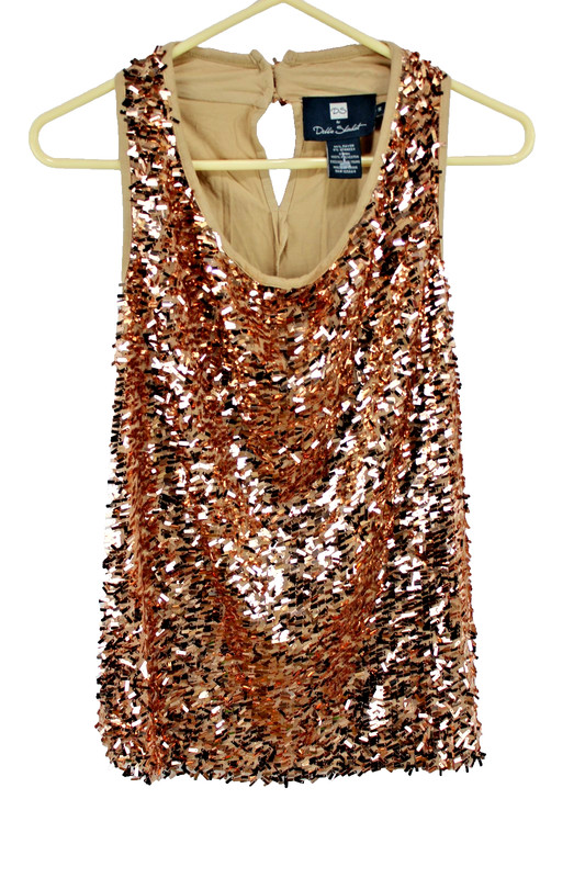 DS by Debbie Shuchat Sparkle Gold Tank Top Small Sequins Keyhole Back
