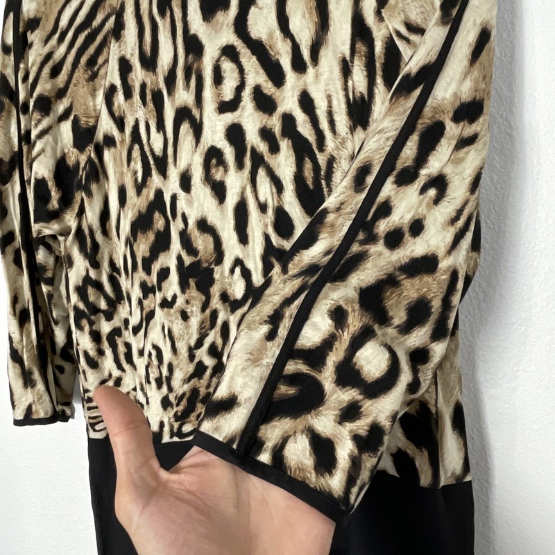 Chico's Women's Tunic Top Sz 1 Medium US 8 Animal Print 3/4 Sleeve Beige Black gallery