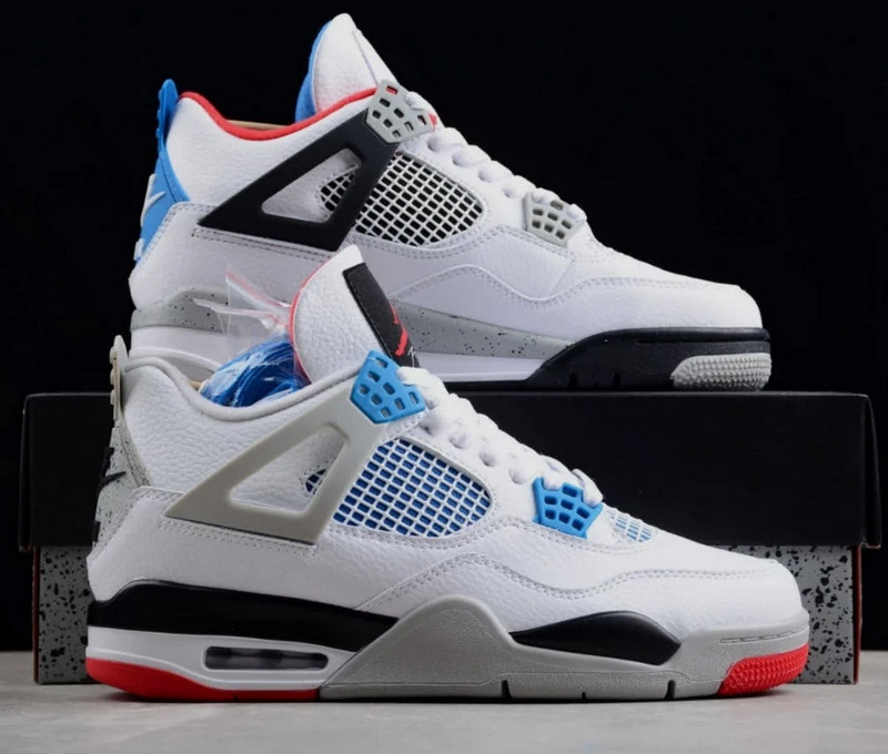 Men’s Jordan 4 «What The» Retro Mid Top White Basketball Sneakera Shoes