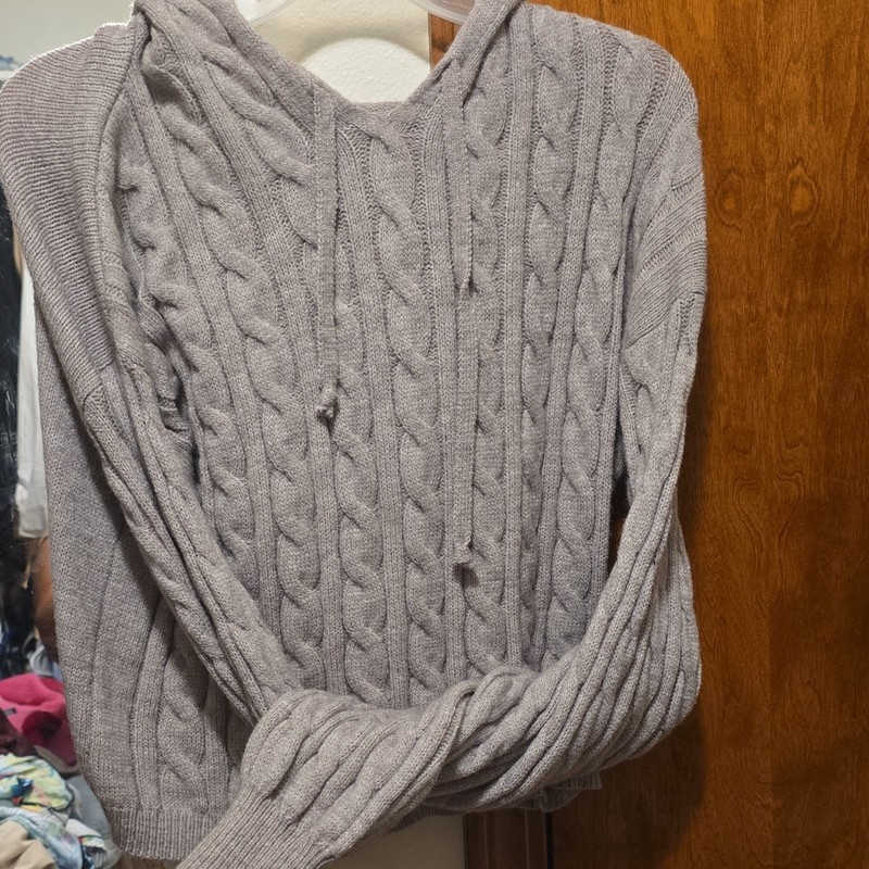 Women’s Gray Solid Cable-Knit Cowl Neck Long Sleeve Pullover Sweater XL