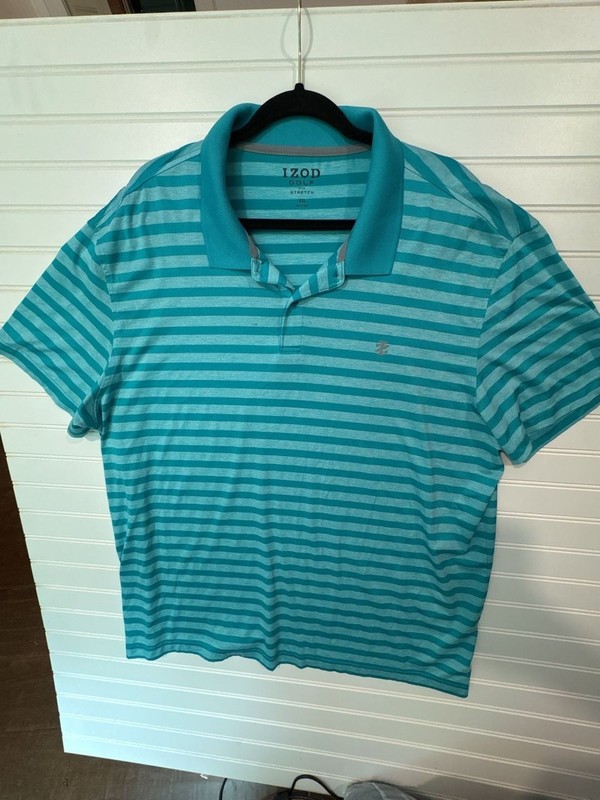 IZOD Golf Performance Stretch Striped Polo Shirt in Teal Blue