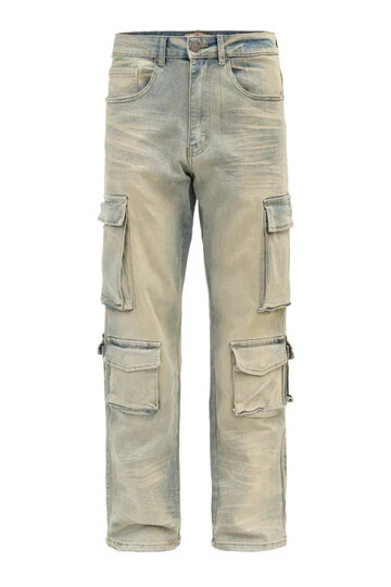 PJ MARK Men’s Casual Relaxed Fit Washed Utility Comfortable Cargo Pants D459