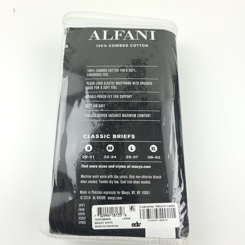 Alfani Large L Briefs 5-Pack Solid White - Tagless 100% Cotton Classic Mens NWT gallery