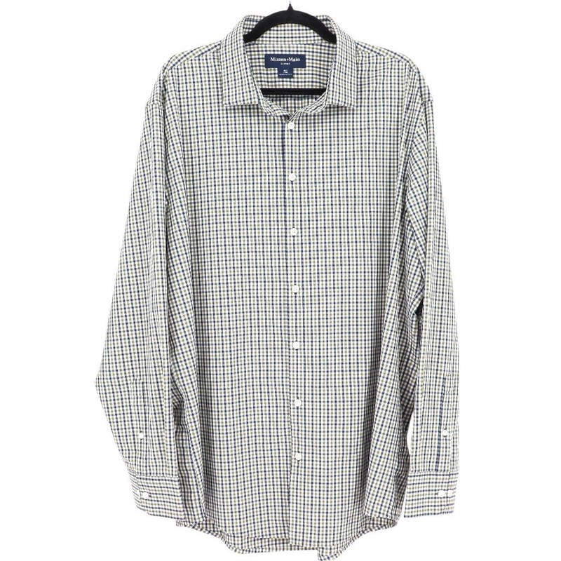 Mizzen+Main Leeward Trim Fit Gingham Performance Button Shirt Sz XXL Navy Green