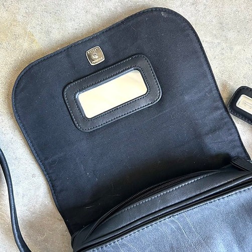 Liz Claiborne 90s Women's Black Faux Leather Compartment Shoulder Bag Vintage gallery