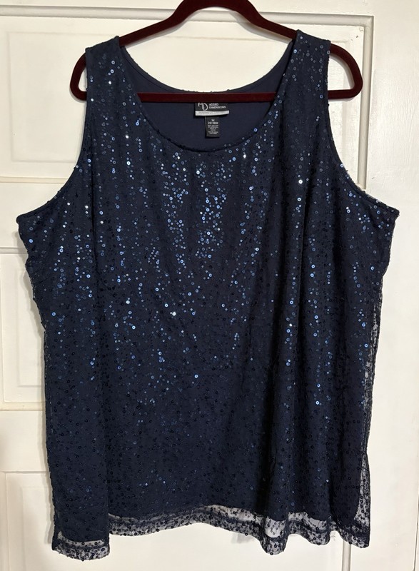 CATHERINES ADDED DIMENSIONS 3X – 26/28W – Navy Blue Sequined Lined Tank Top EUC