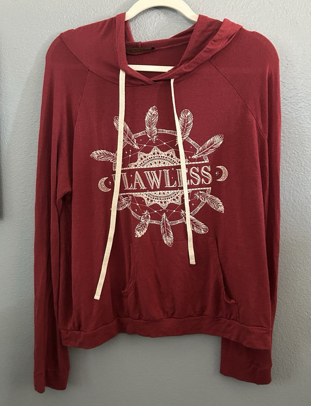 Rags II Riches Women’s Red Graphic Pullover Hoodie XL Pockets Rayon RT7383