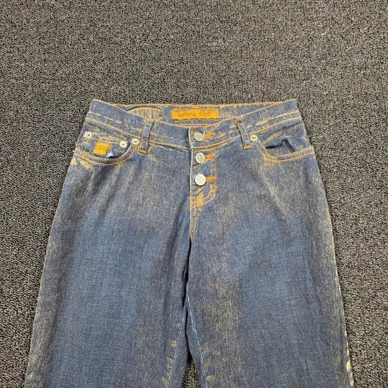 Vintage Bongo Let Me B. Flocked Flare Jeans Womens 1 Button Fly No Back Pockets gallery