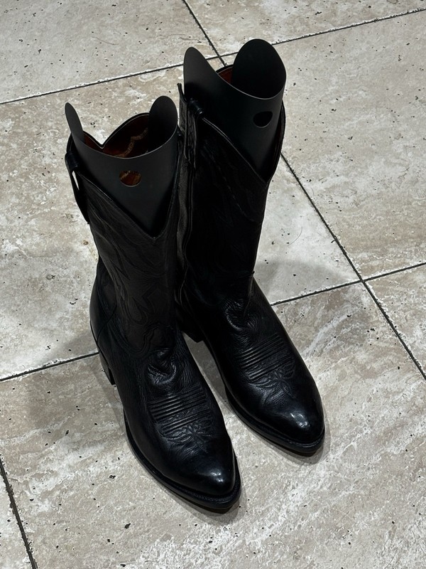 Lucchese Vintage BLACK Leather Cowboy Boots 10.5 Mens EE