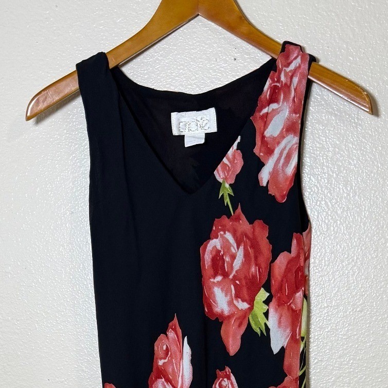 Vintage Cache Women Maxi Dress S Black Red Floral Rose Whimsigoth 90s Event gallery