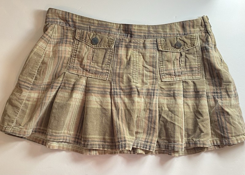 Bongo Junior’s Plaid Corduroy Pleated Short Skirt Pockets Button Size 9