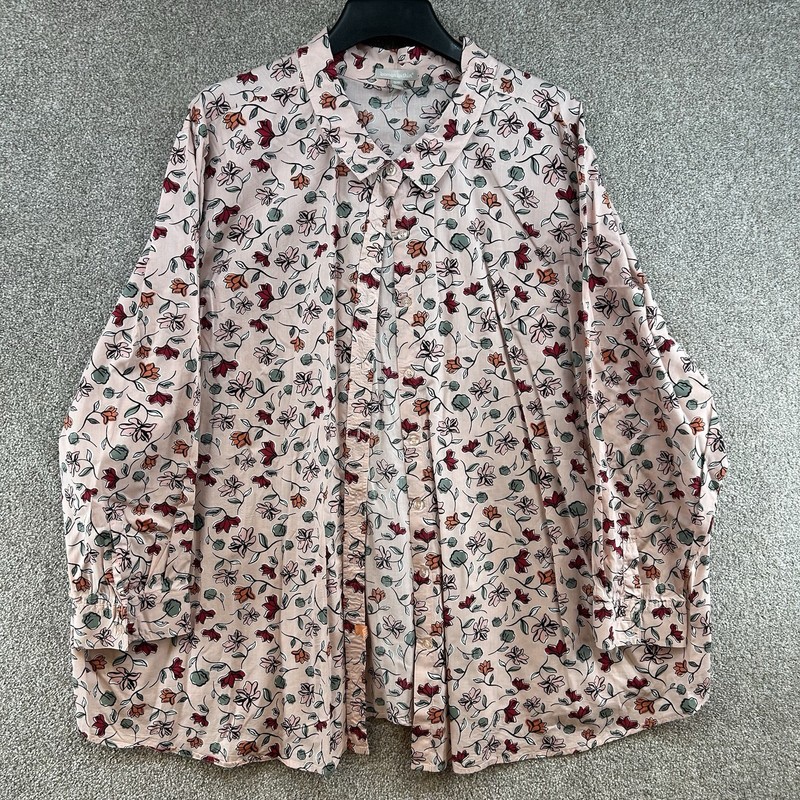 Woman Within Women’s Button Up Size 5X Pink Floral Long Sleeve Collared