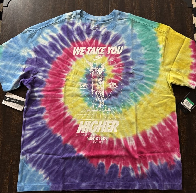 Nike Vibe Tie Dye T Shirt Loose Fit Oversized Tee BQ1031-100 Size XL