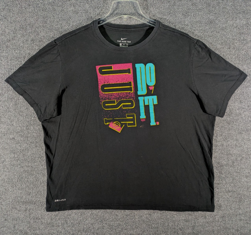 Nike Retro Lettering Just Do It Logo Graphic Print Black T-Shirt XXL 90’s / Y2K