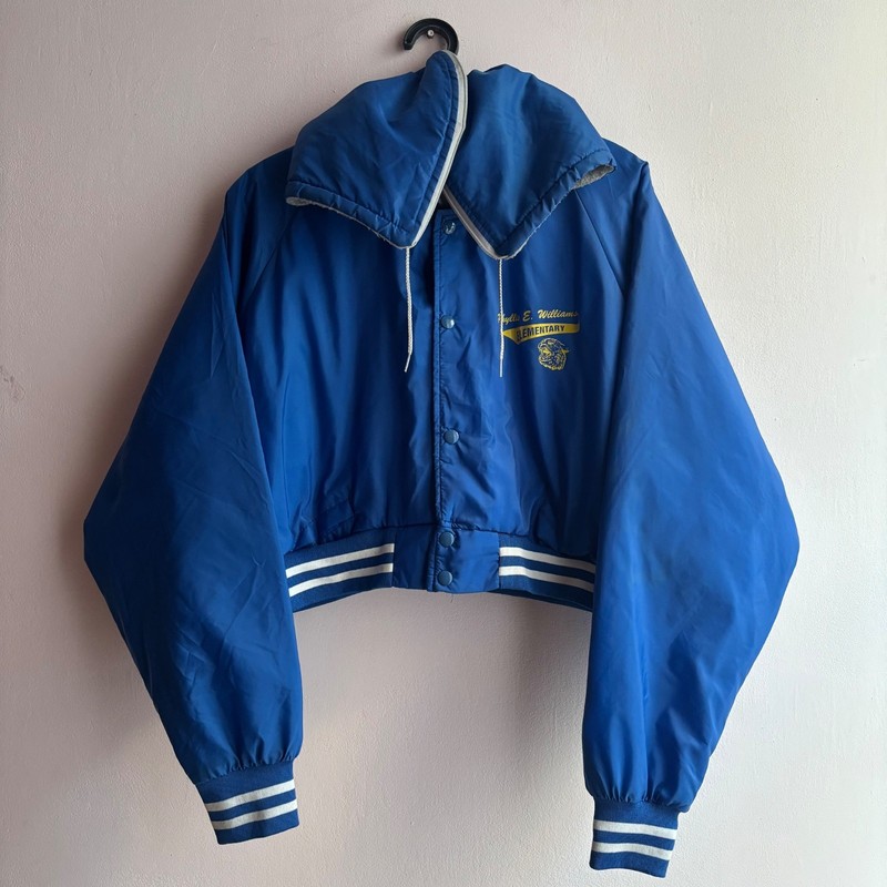 Vintage 80s Windless Cropped Coach Jacket Reworked Talon Zip Blue Nylon USA XL