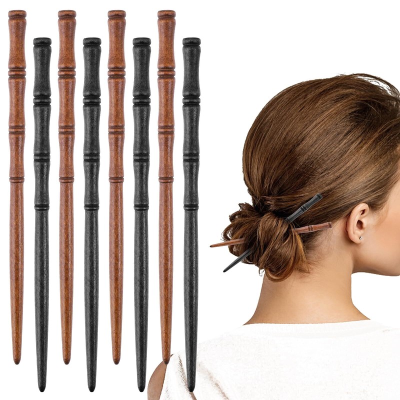 8Pcs Vintage Wood Hair Sticks Japanese Chinese Hair Chopsticks Long Hair Pins