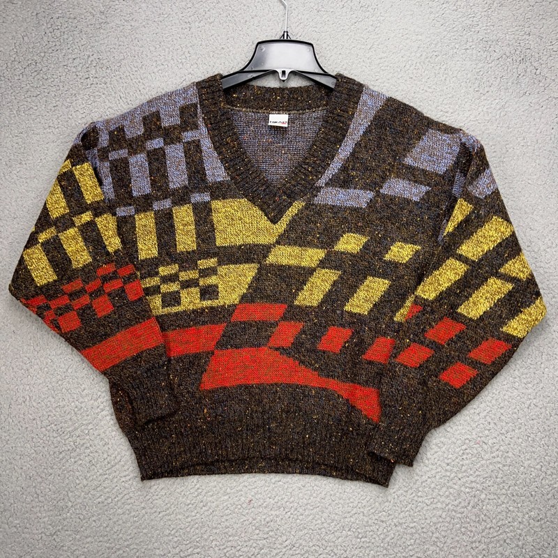 Head Sportswear Sweater Womens Large Colorful Padded Shoulder Wool Y2K 90s