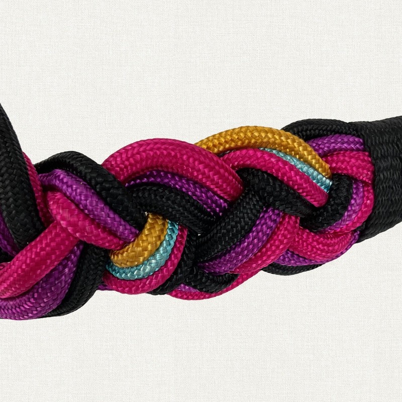 Vintage Woven Rope Belt M/L Gold Tone Ornate Buckle Black Pink Purple Taiwan gallery
