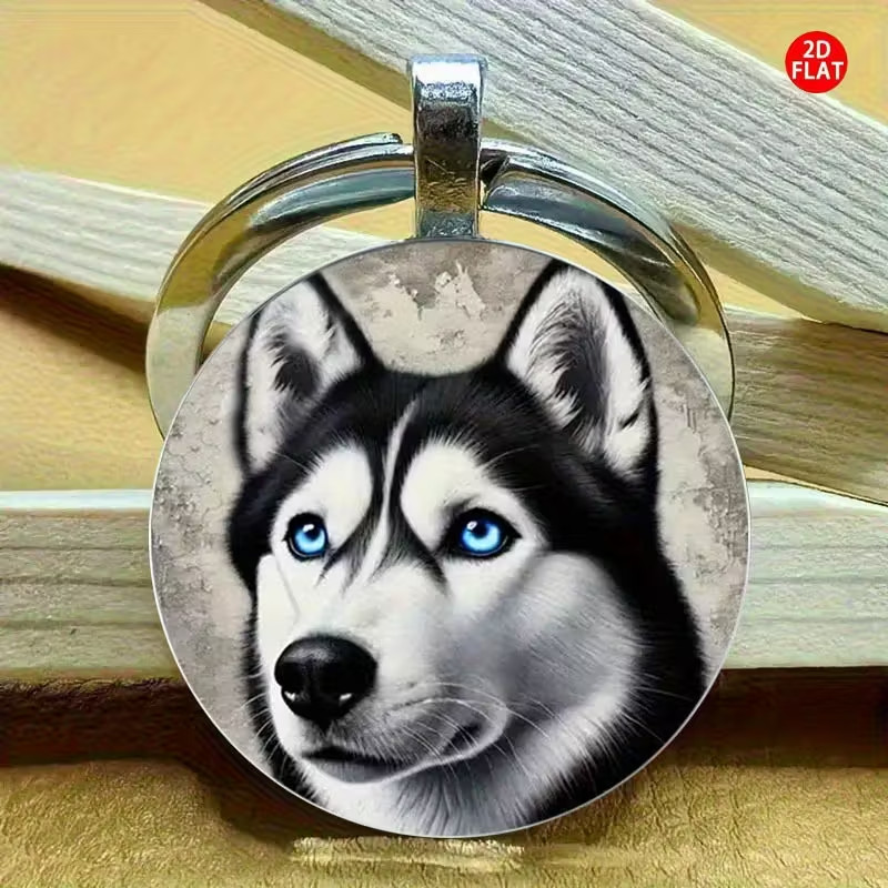 Husky Dog Blue Eyes Keychain Car Key Ring Backpack Purse Bag Charm Dog Lover