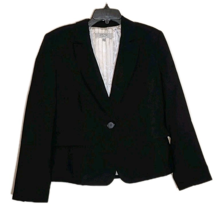 Kasper Separates Suit Jacket Size 14 Black Long Sleeve 1 Button Lined
