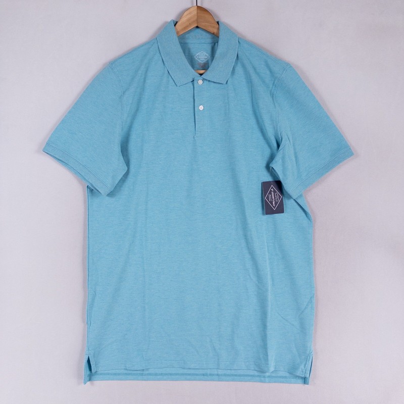 St Johns Bay Polo Shirt Mens LT Blue Comfort Stretch Classic Fit Easy Care NEW