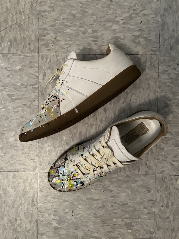 Maison Margiela Replica Paint Splatter Leather Low-Top Sneakers Sz 11/44
