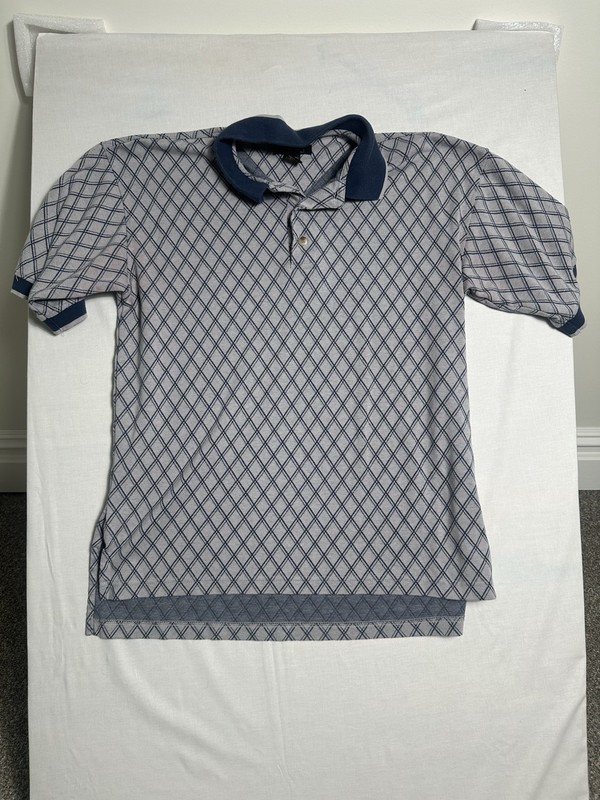 Bogari Studio L Shirt Mens Vintage 90s All Over Print Plaid Light Gray 3 bottom