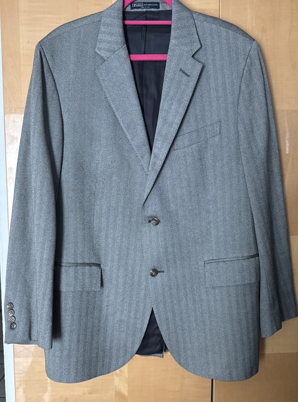 Polo Ralph Lauren ITALY Blue Label 44R Wool Blazer Coat Jacket Grey Striped 3B