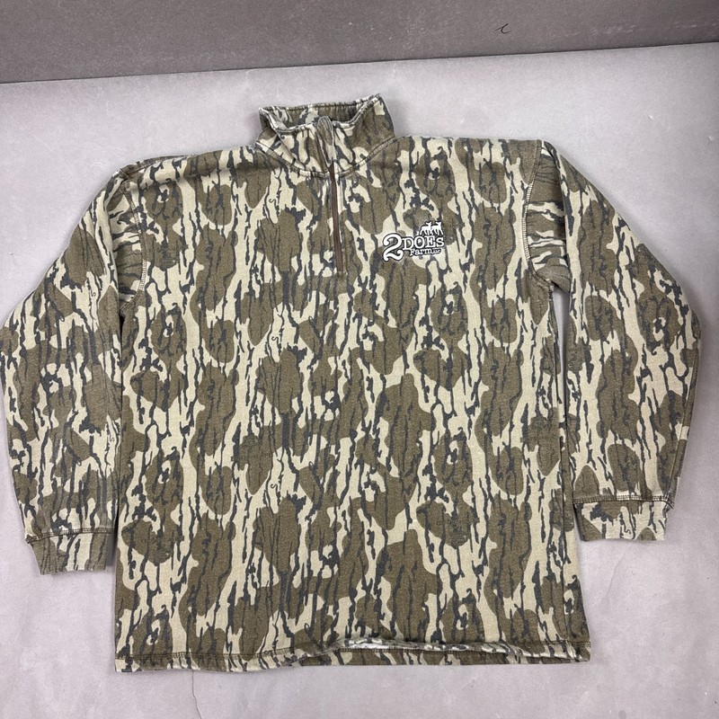 Mossy Oak Bottomland Pullover Mens Large Green Sweater Hunt Embroidery 1/4 Zip