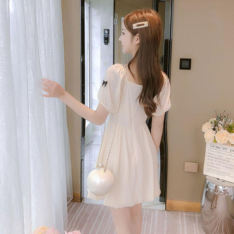 Women's Square Neck Mesh Dress Lolita Short Sleeves Summer Slim Fit Fashion OL gallery