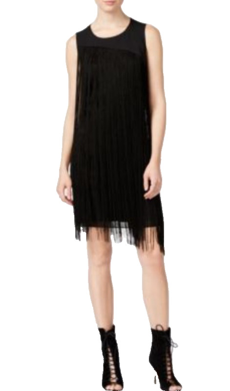 Rachel Roy Black Fringe Asymmetrical Dress Flapper Art Deco Gatsby Glam Small