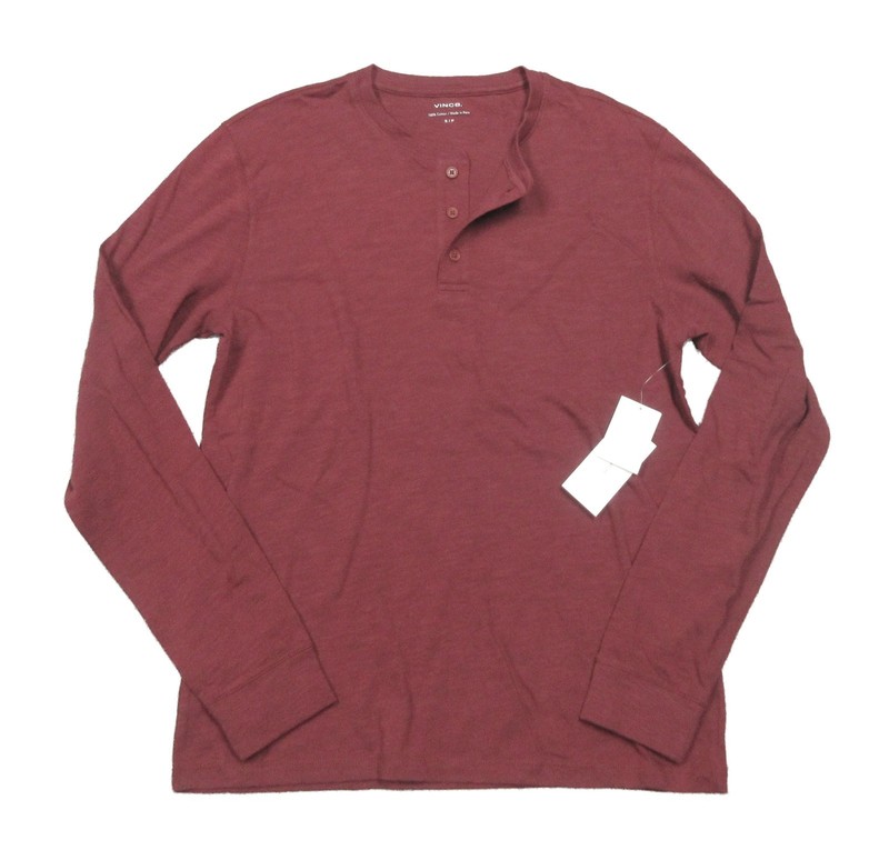 Vince Men’s Pomegranate Red Solid Slub Cotton Long Sleeve Henley T-Shirt $110