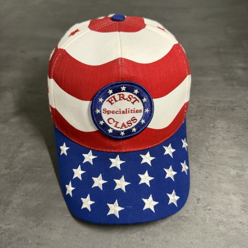 Vintage USPS First Class Mail Hat Trucker Cap Red White Blue USA Flag Leather