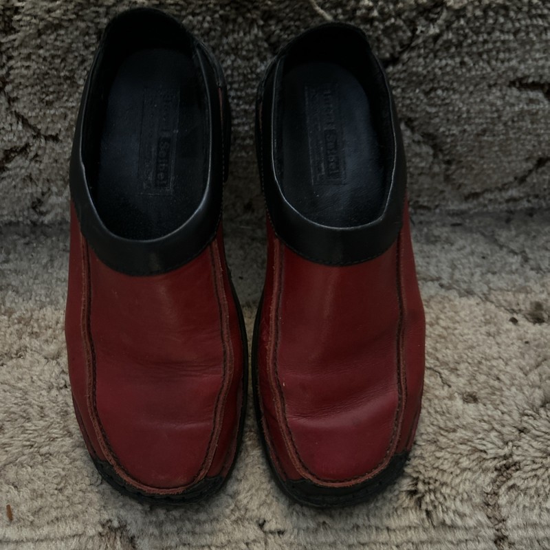 Josef Seibel Red Black moc toe Leather Clogs Mules 7.5 / 38 cosplay emo goth gallery