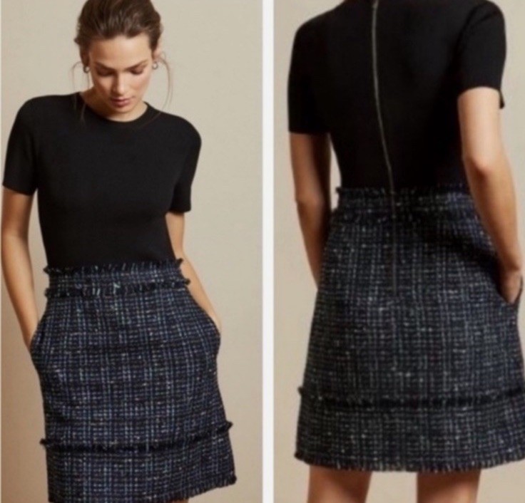 Ted Baker Dress 1 US 4 Womens London Metallic Boucle Tweed Black White Short