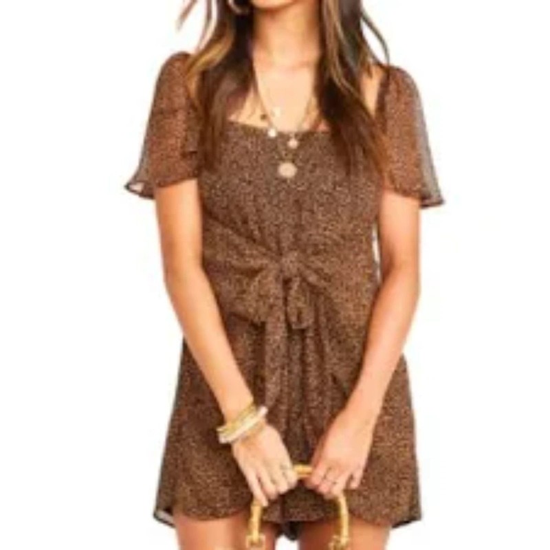 Show Me Your Mumu Lucky Leopard Print Kinsley Smocked Romper Tie Back XS