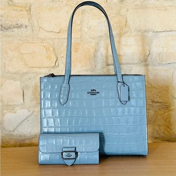 Coach Nina Tote Croc Purse leather Handbag/Wallet Option NWT Authentic
